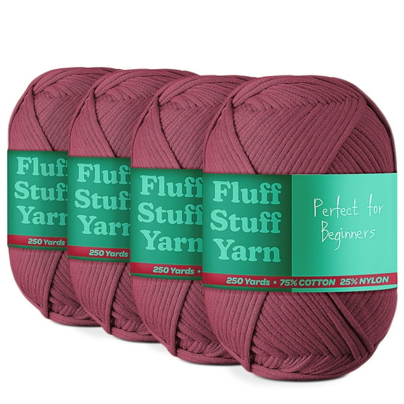 (4 pack) Craftbud Cotton Yarn For Crocheting And Knitting, (250 Yards) Worsted Medium #4 Crochet Yarn For Beginners, Berry