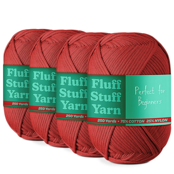 (4 pack) Craftbud Cotton Yarn For Crocheting And Knitting, (250 Yards) Worsted Medium #4 Crochet Yarn For Beginners, Burgundy