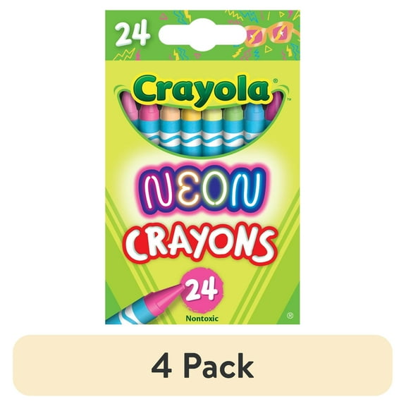 (4 pack) Crayola Neon Crayons, 24 Ct, Easter Basket Essentials, Classroom Must Haves, Cute Crayons, Arts & Crafts, Easter Gift for Kids, Ages 3+