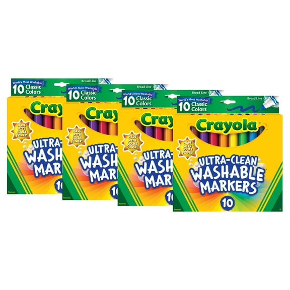 (4 pack) Crayola Ultra-Clean Washable Broad Line Markers, Art Supplies, Back to School Supplies, 10 Ct