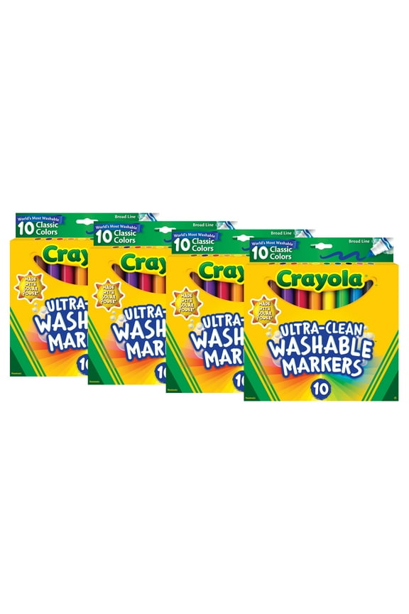 (4 pack) Crayola Ultra-Clean Washable Broad Line Markers, Art Supplies, Back to School Supplies, 10 Ct