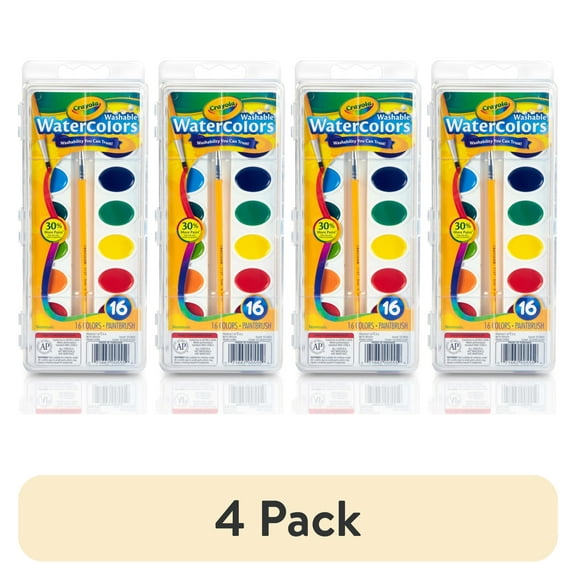 (4 pack) Crayola Washable Watercolor Paint Set, 16-Colors, Kids Paint, School Supplies, Classroom Must Haves for Teachers