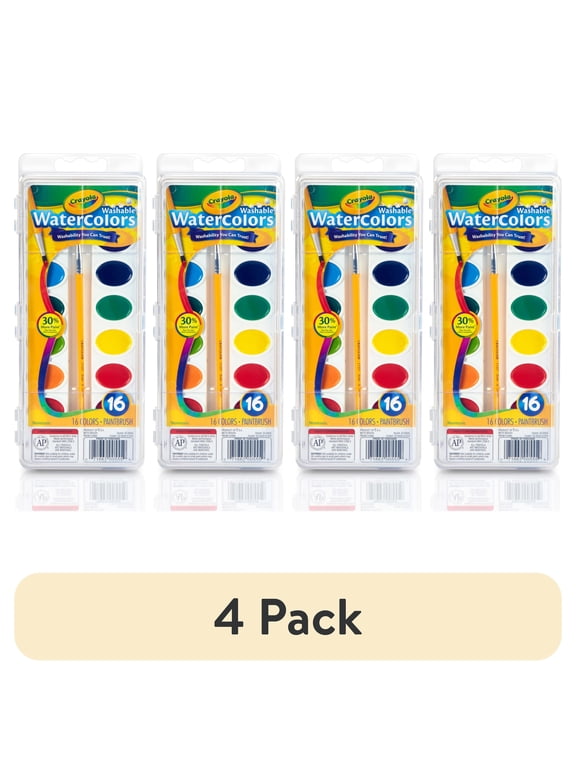 (4 pack) (4 pack) Crayola Washable Watercolor Paint Set, 16-Colors, Kids Paint, School Supplies, Classroom Must Haves for Teachers