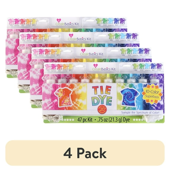 (4 pack) Create Basics 10 Color Tie Dye Kit, Rainbow Colors