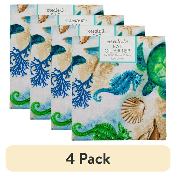 (4 pack) Create It 18"x21" 100% Cotton Turtle Precut Sewing & Craft Fabric, Blue 1 Piece