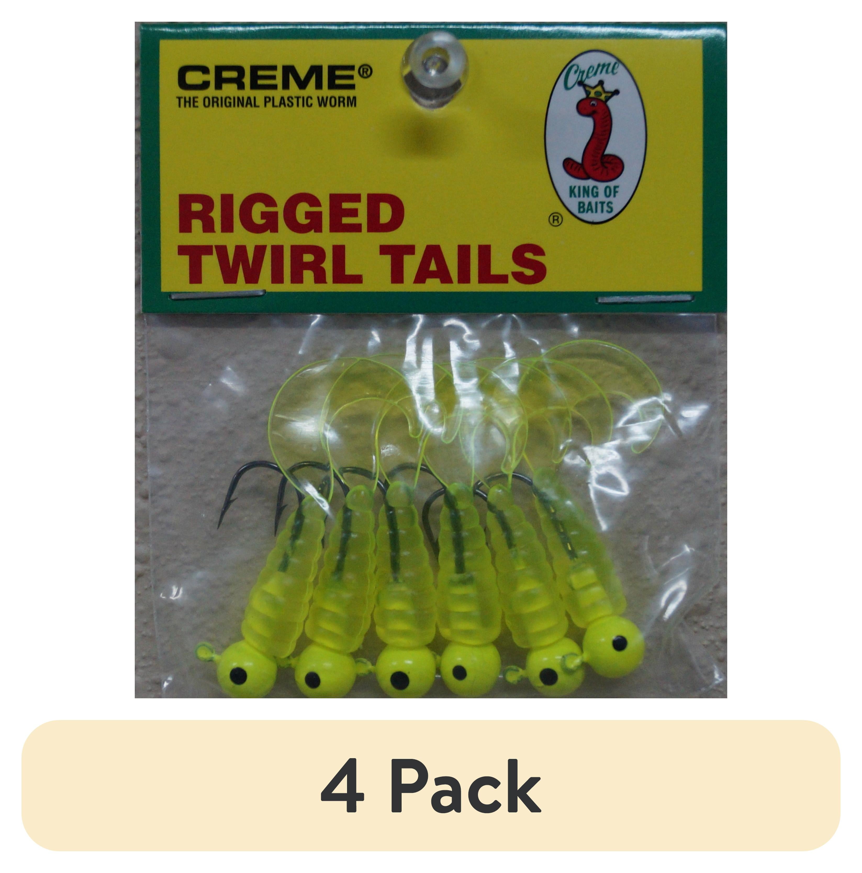 (4 pack) Creme 2" Rigged Twirl Tail Lure, Chartreuse, 1/8 oz., 6 Count