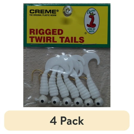 (4 pack) Creme 2" Rigged Twirl Tail Lure, White, 1/16 oz., 6 Count