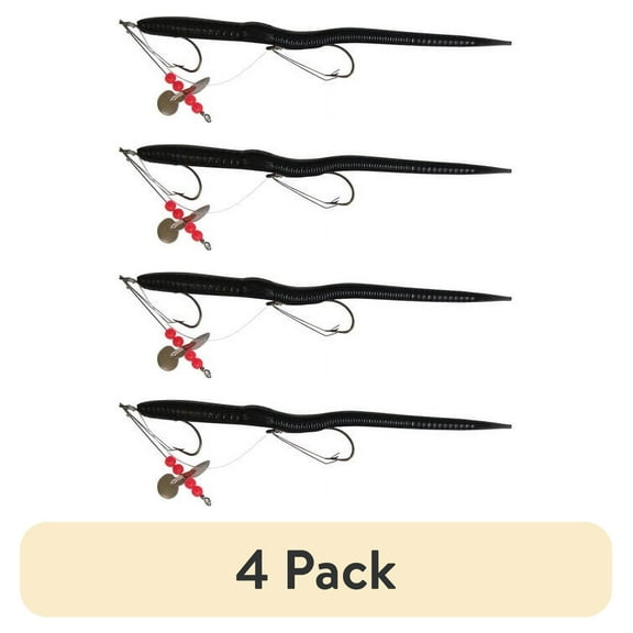 (4 pack) Creme Pre-Rigged Weedless 6" Scoundrel Worm Lure, Black