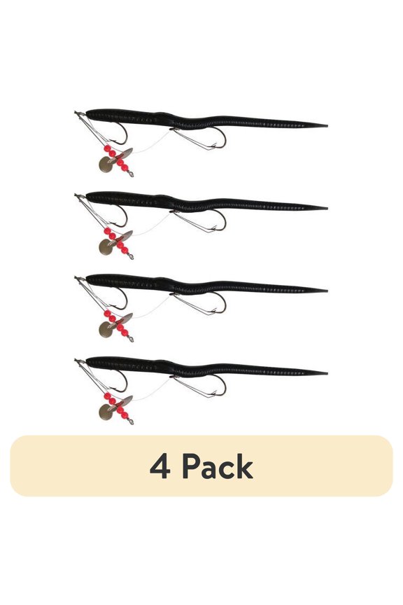 (4 pack) Creme Pre-Rigged Weedless 6" Scoundrel Worm Lure, Black