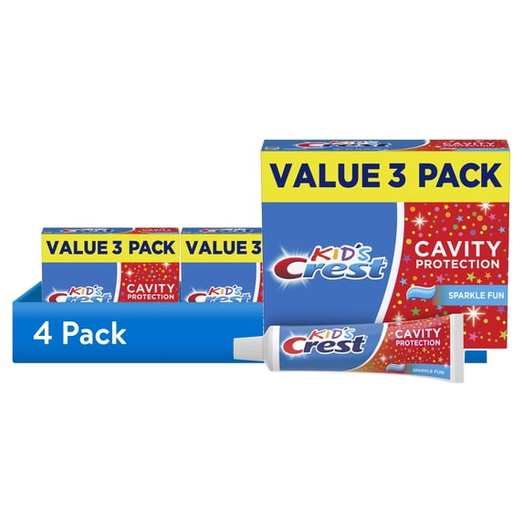 (4 pack) Crest Toothpaste, Kids Cavity Protection Toothpaste, Sparkle Fun Flavor, 4.6 oz, Triple Pack for Ages 3+