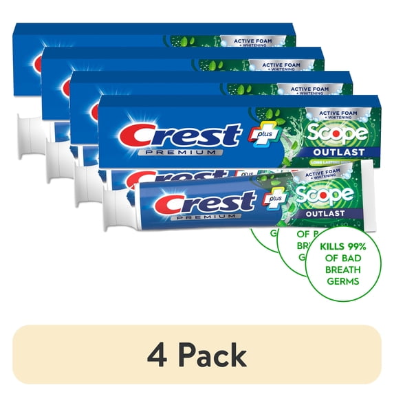 (4 pack) Crest Toothpaste, Premium Plus Scope Outlast Toothpaste, Long Lasting Mint Flavor 5.2 oz