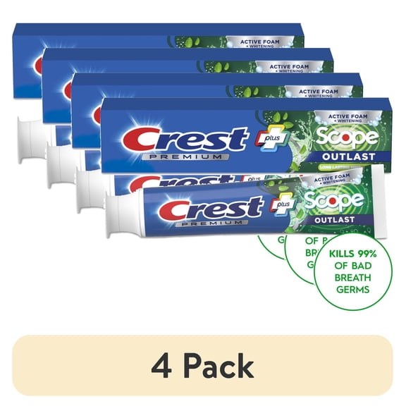 (4 pack) Crest Premium Plus Scope Outlast Toothpaste, Long Lasting Mint Flavor 5.2 oz