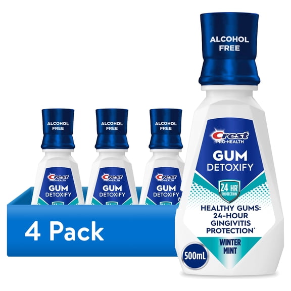 (4 pack) Crest Mouthwash, Pro-Health Gum Detoxify Mouthwash/Mouth Rinse, Antigingivitis & Antiplaque, Alcohol Free, Winter Mint, 500mL (16.9 fl oz)
