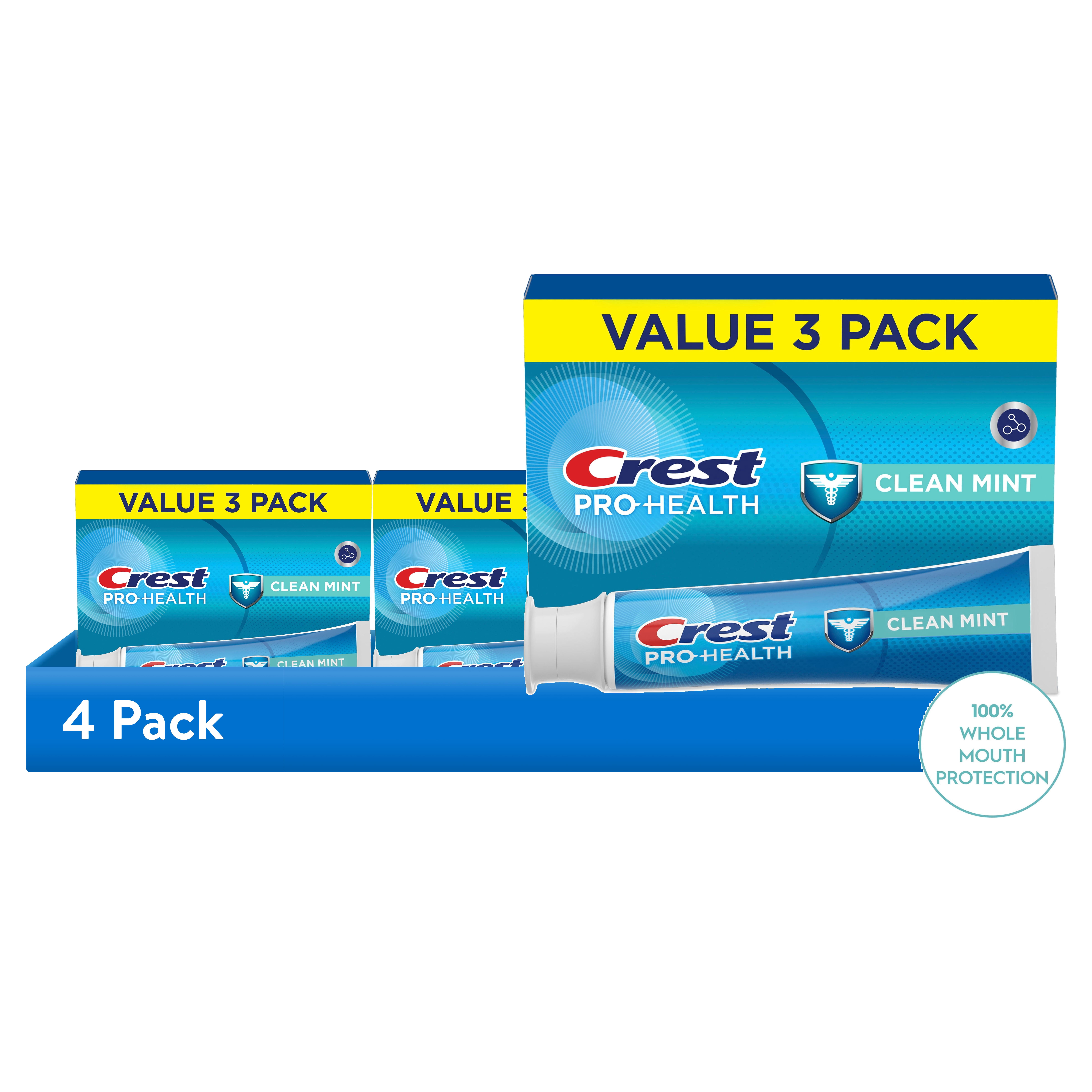 (4 pack) Crest Toothpaste, Pro-Health Smooth Formula Toothpaste, Clean Mint Paste, 4.3 oz Triple