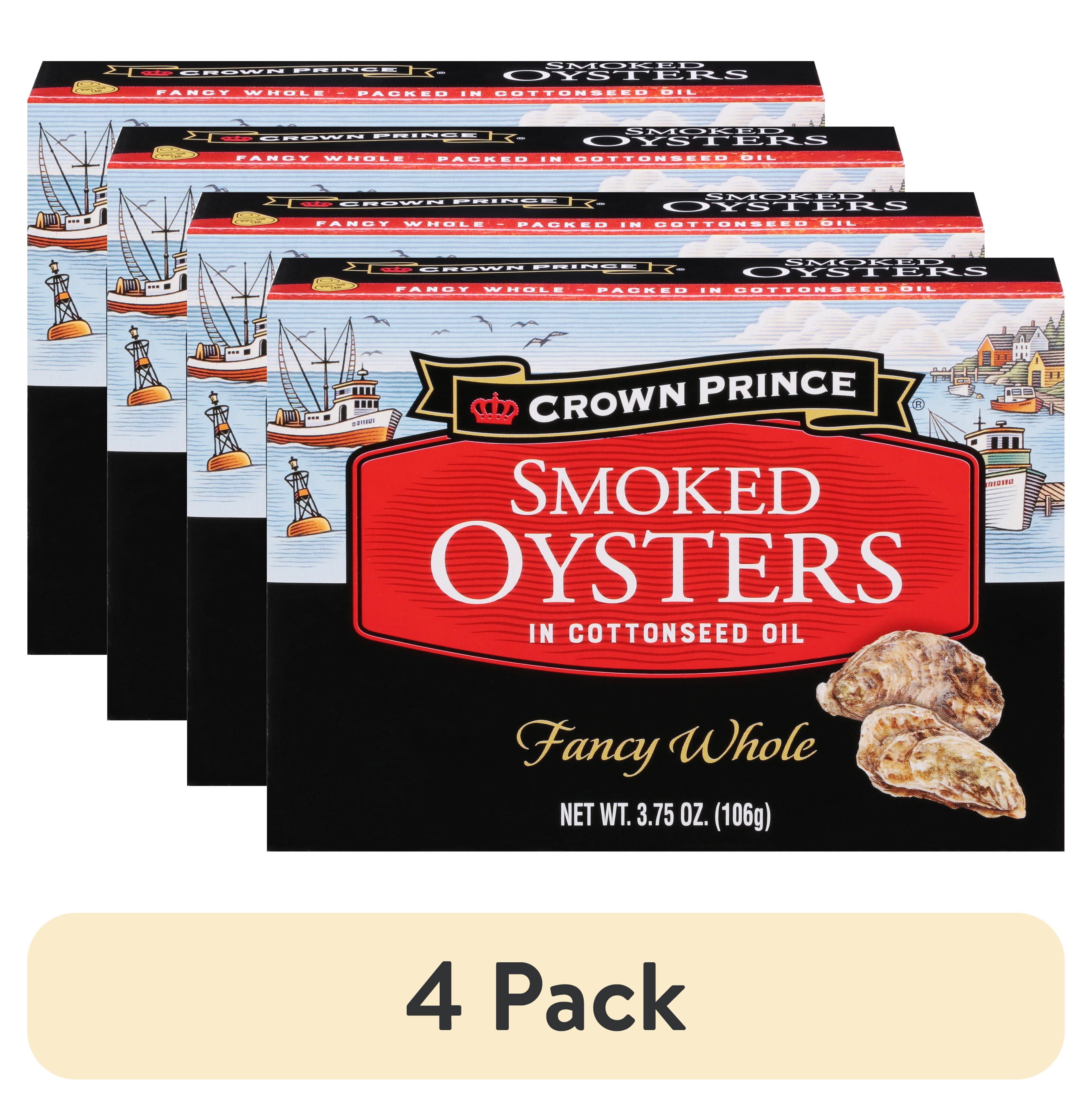 (4 pack) Crown Prince Fancy Whole Smoked Oysters in Cottonseed Oil, 3.75 oz Can