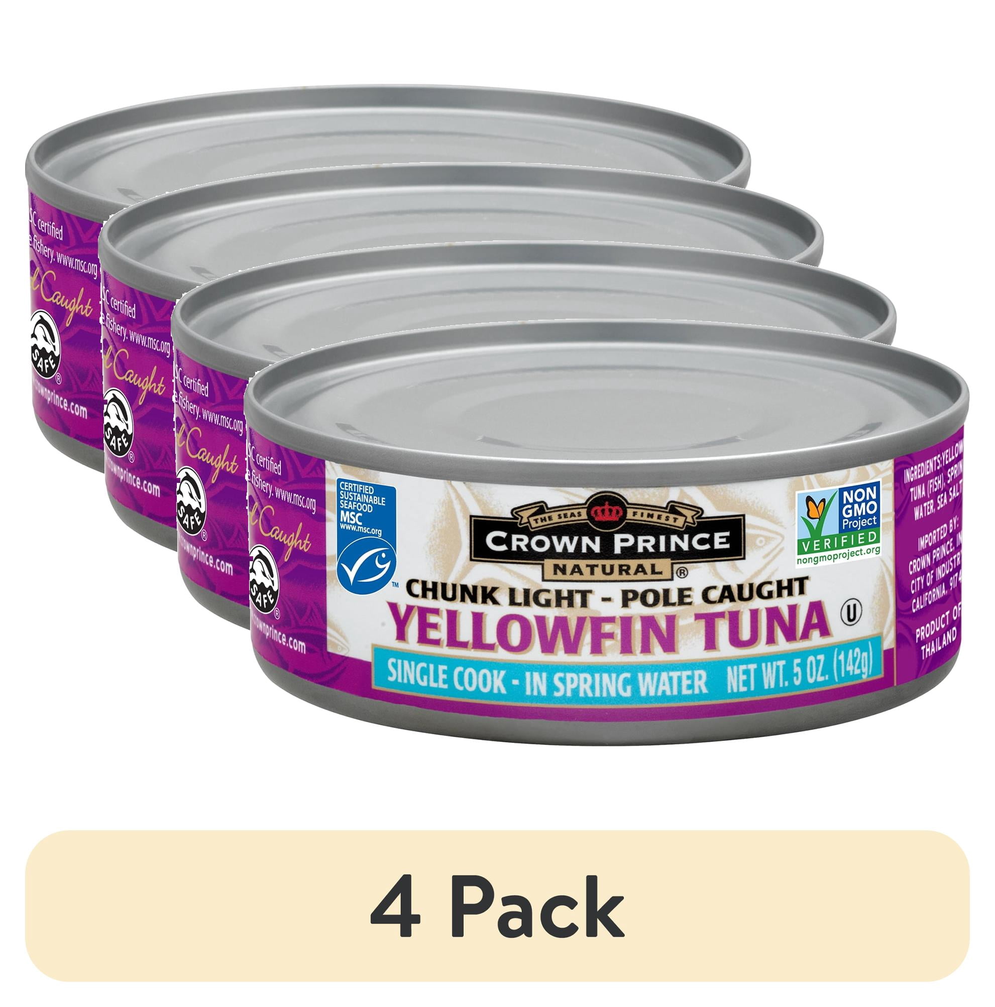 (4 pack) Crown Prince Natural Chunk Light Yellowfin Tuna In Spring Water, 5 oz