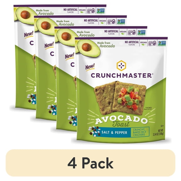 (4 pack) Crunchmaster Avocado Toast Cracker, Salt & Pepper, Gluten Free Cracker, 3.54 oz.