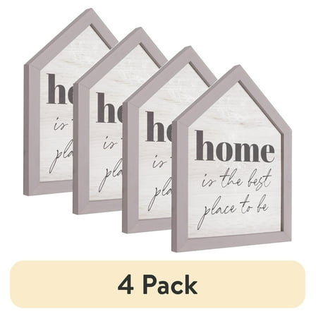 (4 pack) Crystal Art Gallery Home Typographic House-Shaped Framed Wall Plaque Art - 8" x 6"