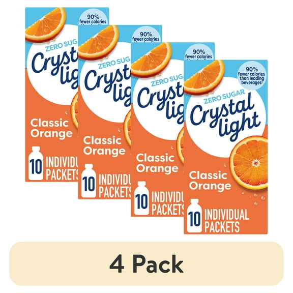 (4 pack) Crystal Light Drink Mix, 10 Packets, for Convenient On-the-Go Flavorful Hydration, Classic Orange Natural Flavor, Zero Sugar, 1.3 oz