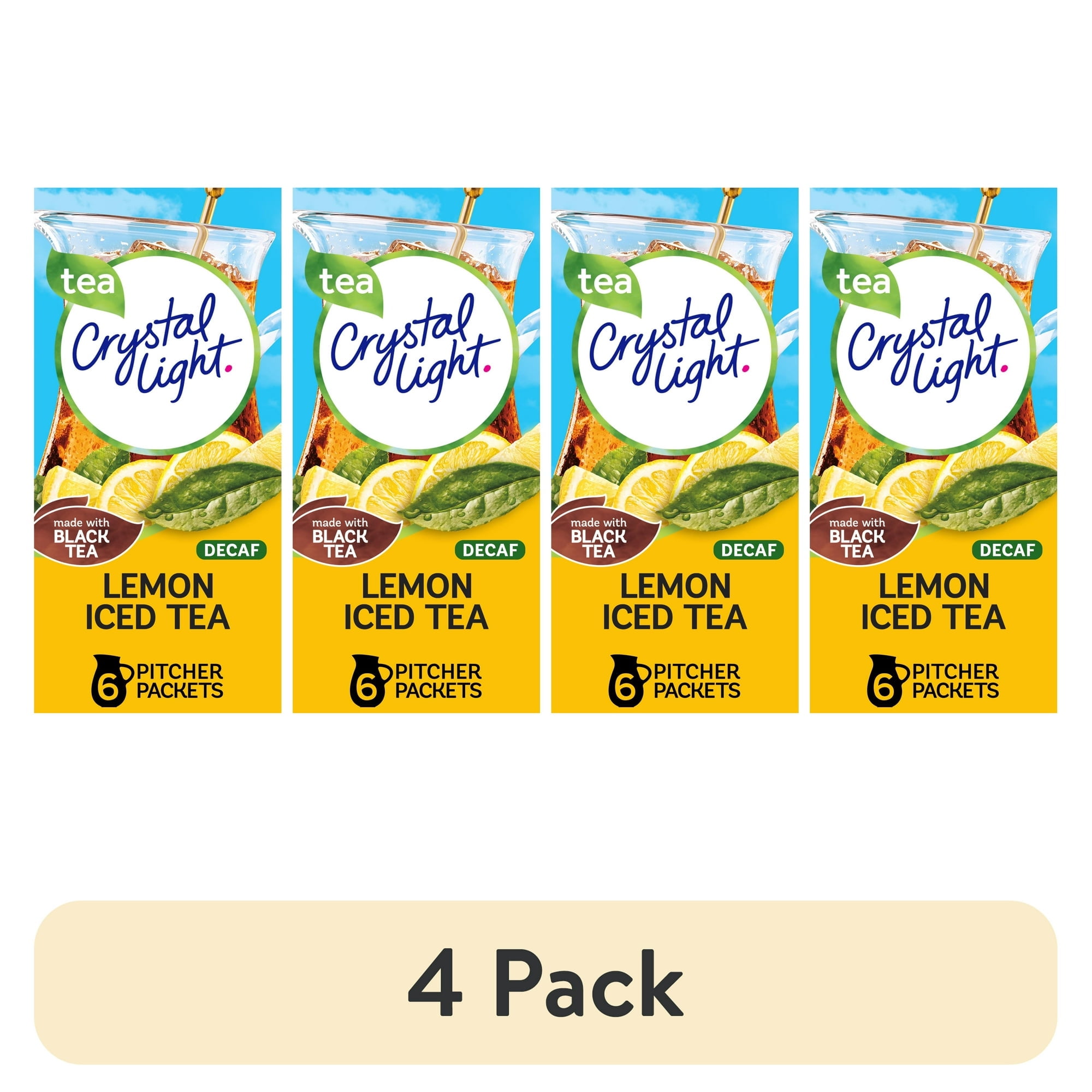 (4 pack) Crystal Light Drink Mix, 6 Pitcher Packets, for Flavorful Hydration and Shareable Refreshment, Decaf Lemon Natural Flavor Iced Tea, Made with Black Tea, 1.5 oz