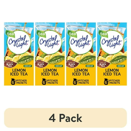 (4 pack) Crystal Light Drink Mix, 6 Pitcher Packets, for Flavorful Hydration and Shareable Refreshment, Decaf Lemon Natural Flavor Iced Tea, Made with Black Tea, 1.5 oz