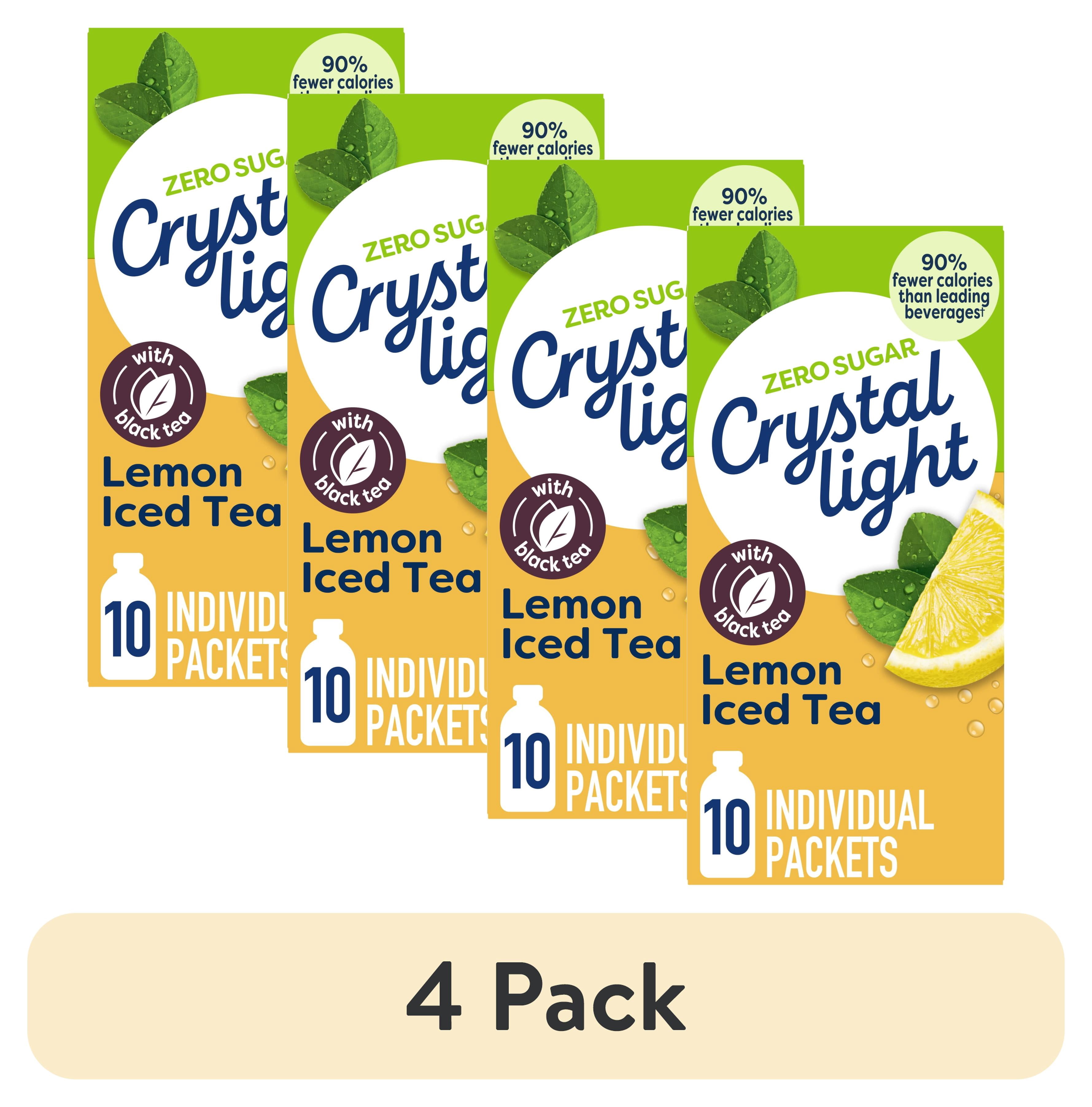 (4 pack) Crystal Light Drink Mix, 10 Packets, for Convenient On-the-Go Flavorful Hydration, Naturally flavored with other natural flavor Lemon Iced Tea, Zero Sugar, 0.7 oz