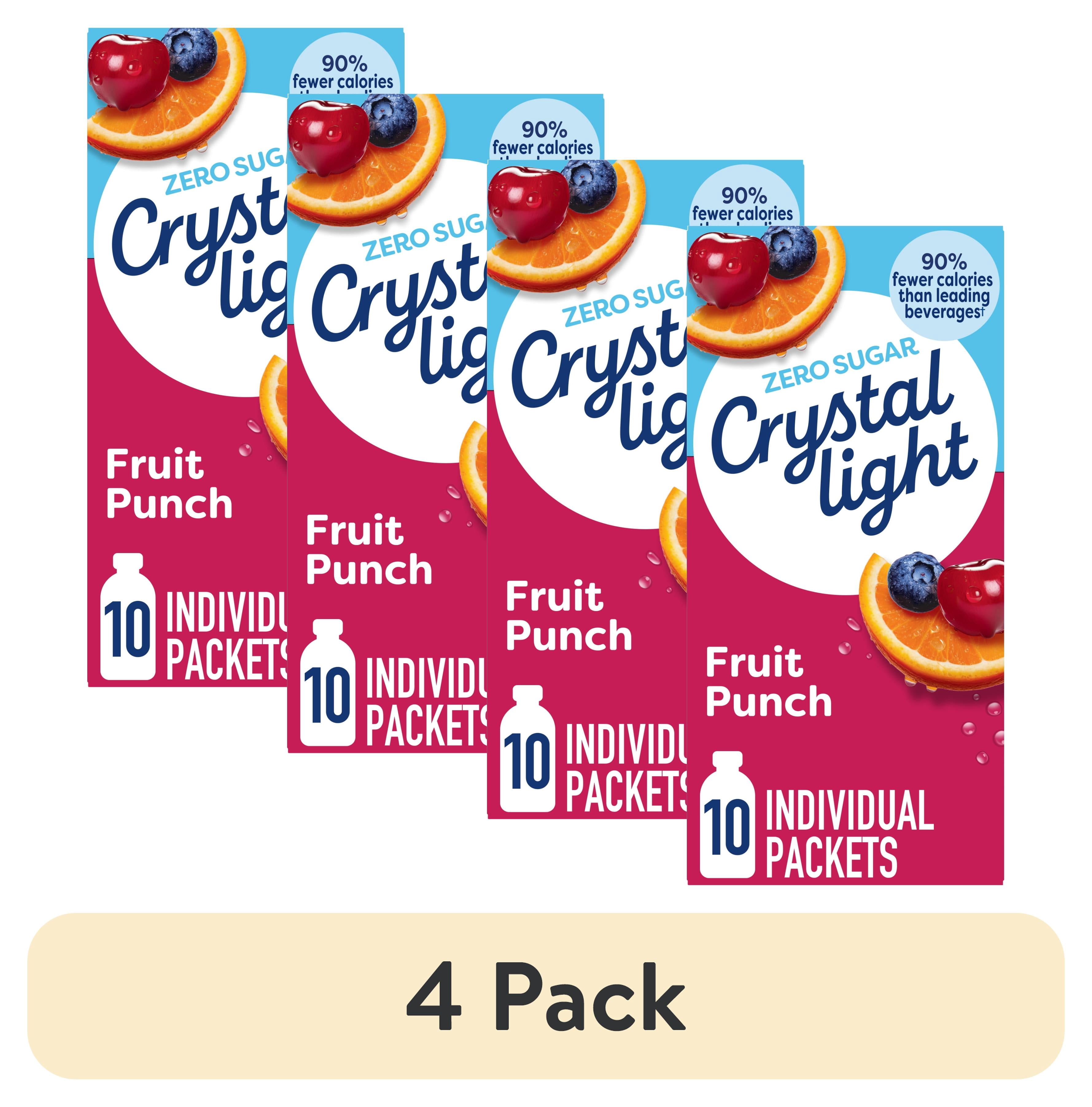 (4 pack) Crystal Light Drink Mix, 10 Packets, for Convenient On-the-Go Flavorful Hydration, Fruit Punch, artificial flavored, Zero Sugar, 0.9 oz