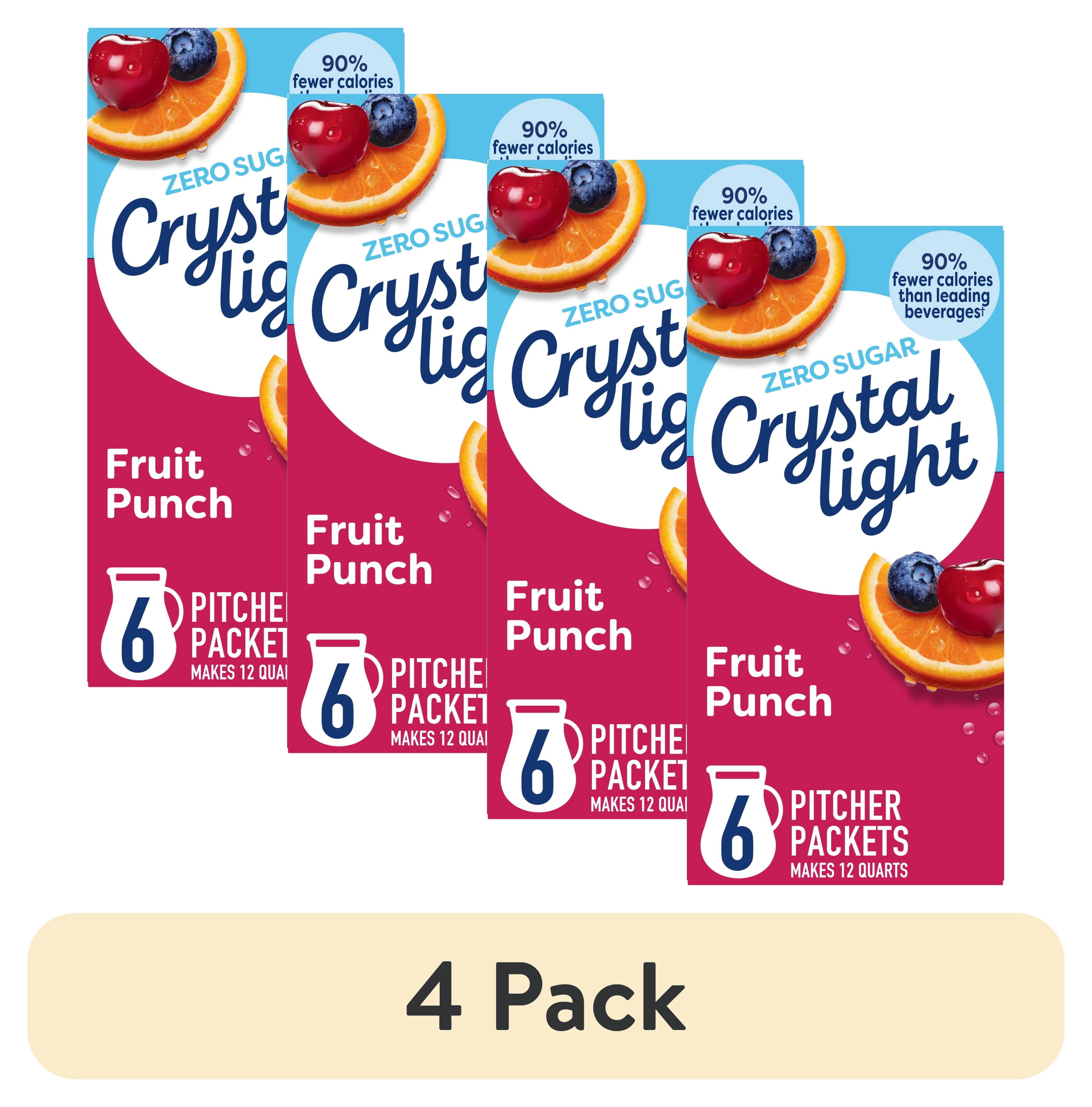 (4 pack) Crystal Light Drink Mix, 6 Pitcher Packets, for Flavorful Hydration and Shareable Refreshment, Fruit Punch artificial flavor Zero Sugar, Low Calorie, 2.04 oz