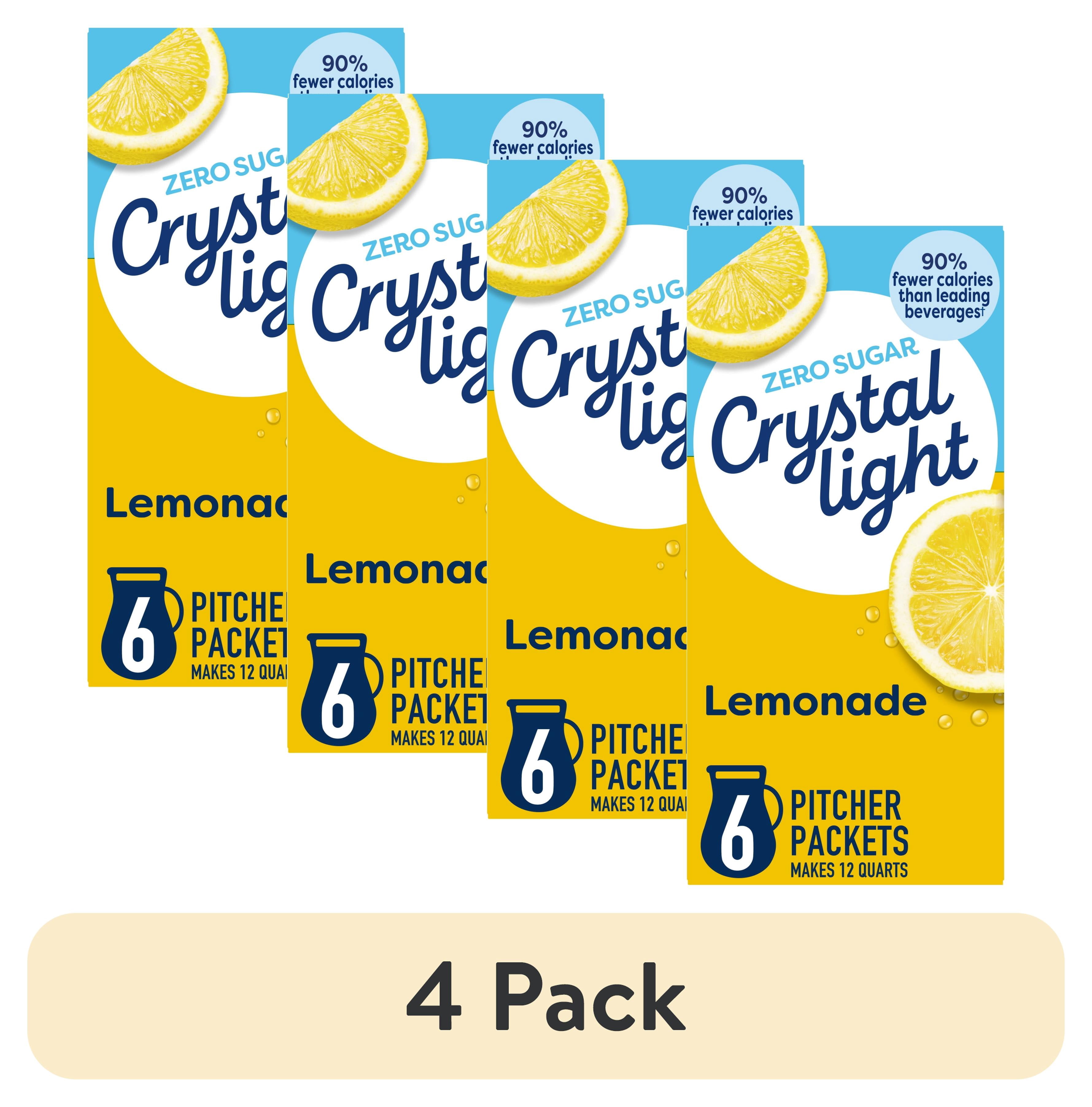 (4 pack) Crystal Light Drink Mix, 6 Pitcher Packets, for Flavorful Hydration and Shareable Refreshment, Lemonade, natural flavor with other natural flavor, Zero Sugar, Low Calorie, 3.2 oz