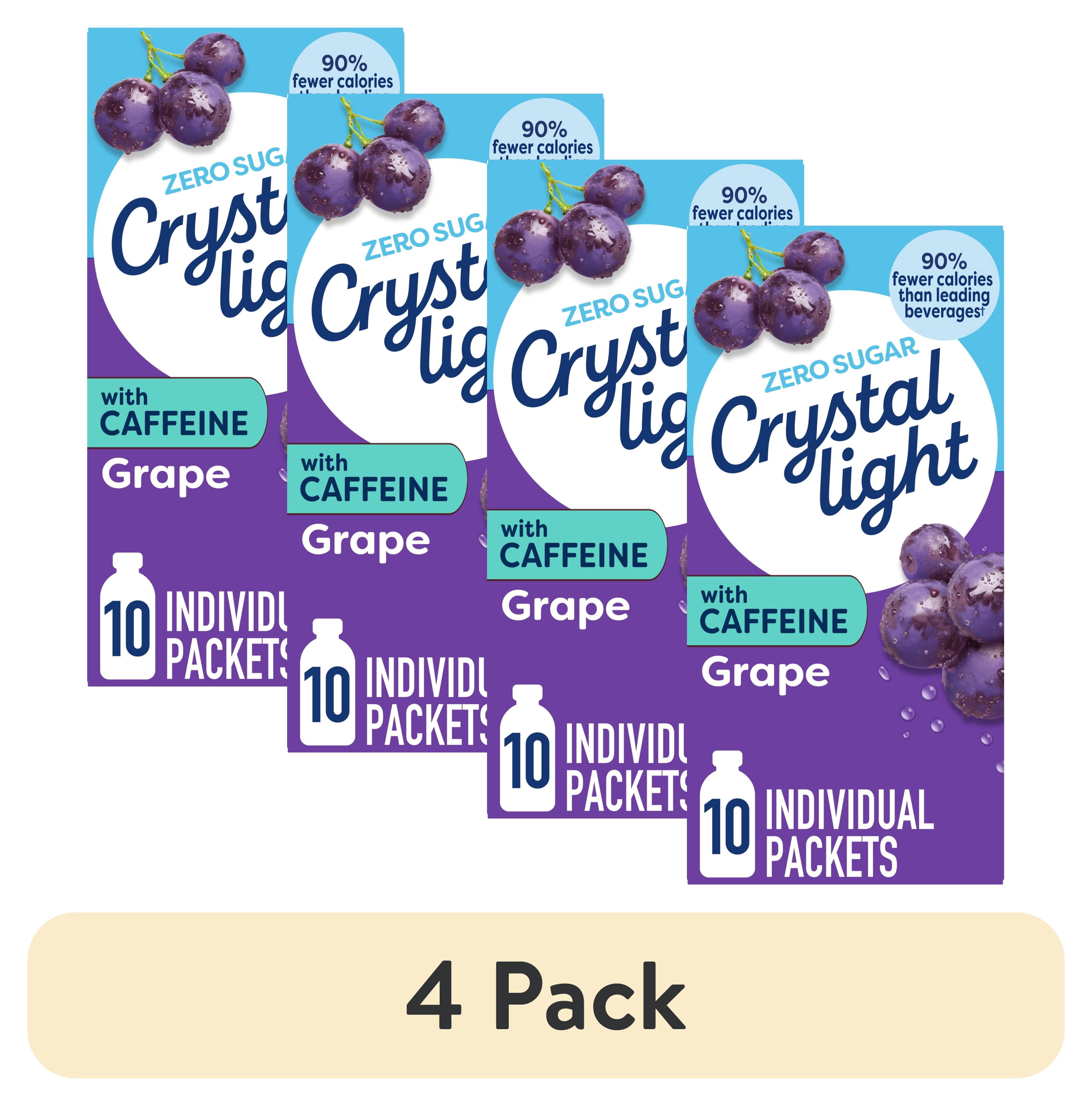 (4 pack) Crystal Light Drink Mix with Caffeine, 10 Packets, for Convenient On-the-Go Flavorful Hydration, Grape Natural Flavor With Other Natural Flavors, Zero Sugar, 1.1 oz
