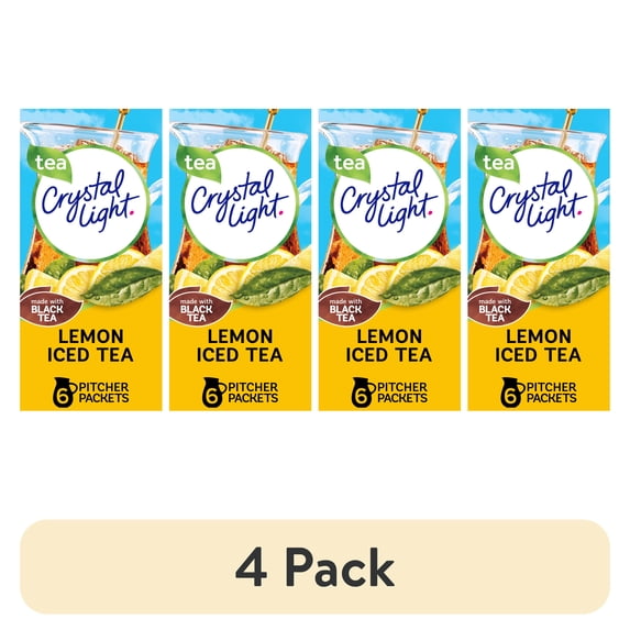 (4 pack) Crystal Light Drink Mix, 6 Pitcher Packets, for Flavorful Hydration and Shareable Refreshment, Naturally Flavored Lemon Iced Tea with other natural flavor, Made with Black Tea, 1.4 oz