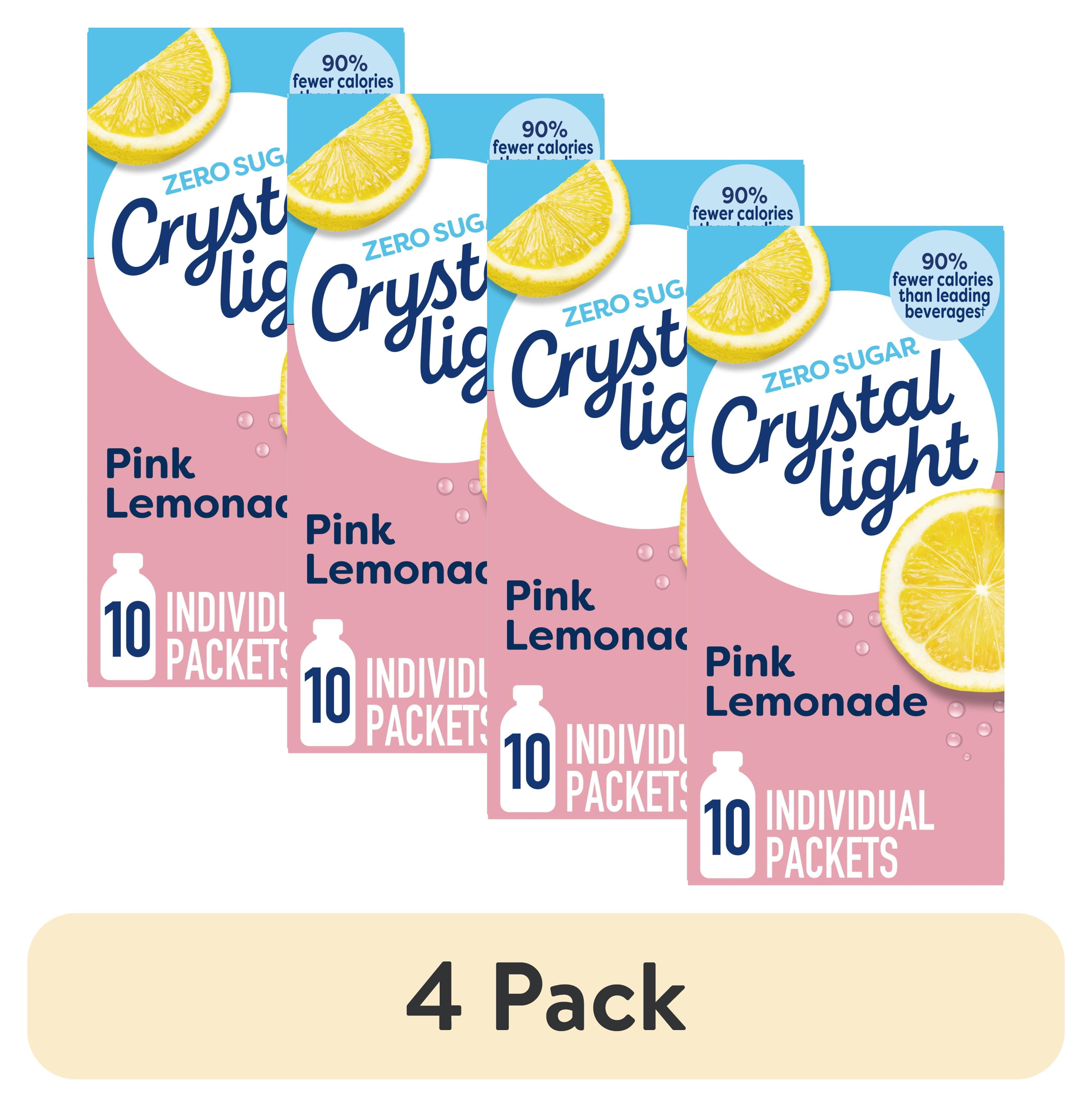 (4 pack) Crystal Light Drink Mix, 10 Packets, for Convenient On-the-Go Flavorful Hydration, Naturally Flavored Pink Lemonade with other natural flavor, Zero Sugar, 1.3 oz
