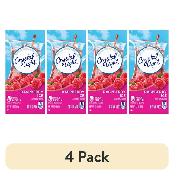 (4 pack) Crystal Light Raspberry Ice Artificially Flavored Powdered Drink Mix, 6 ct Pitcher Packets