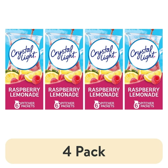 (4 pack) Crystal Light Drink Mix, 6 Pitcher Packets, for Flavorful Hydration and Shareable Refreshment, Raspberry Lemonade Artificial Flavor, Zero Sugar, Low Calorie, 1.8 oz