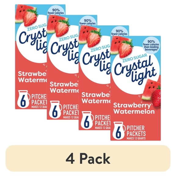 (4 pack) Crystal Light Drink Mix, 6 Pitcher Packets, for Flavorful Hydration and Shareable Refreshment, Strawberry Watermelon artificially flavored, Zero Sugar, Low Calorie, 1.96 oz