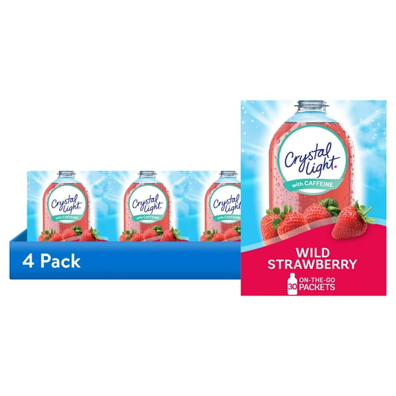 (4 pack) Crystal Light Drink Mix with Caffeine, 30 Packets, for Convenient On-the-Go Flavorful Hydration, Wild Strawberry Artificially Flavored Zero Sugar, 3.3 oz