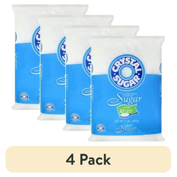 (4 pack) Crystal Confectioner's Natural Powdered Sugar, 2 lb Bag, Gluten-Free, Kosher