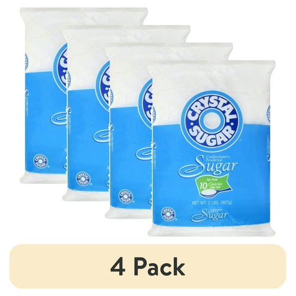 (4 pack) Crystal Confectioner's Natural Powdered Sugar, 2 lb Bag, Gluten-Free, Kosher