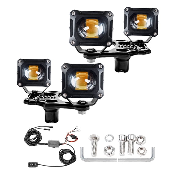 4-pack Cube Spotlights 120W 10800LM with Dual pods JL A-Pillar Hinge Mounting Brackets 1 drag 4 waterproof wire harness flashing switch Kit, For Wrangler JL/JLU 2018-2023 Gladiator JT 2020-2023