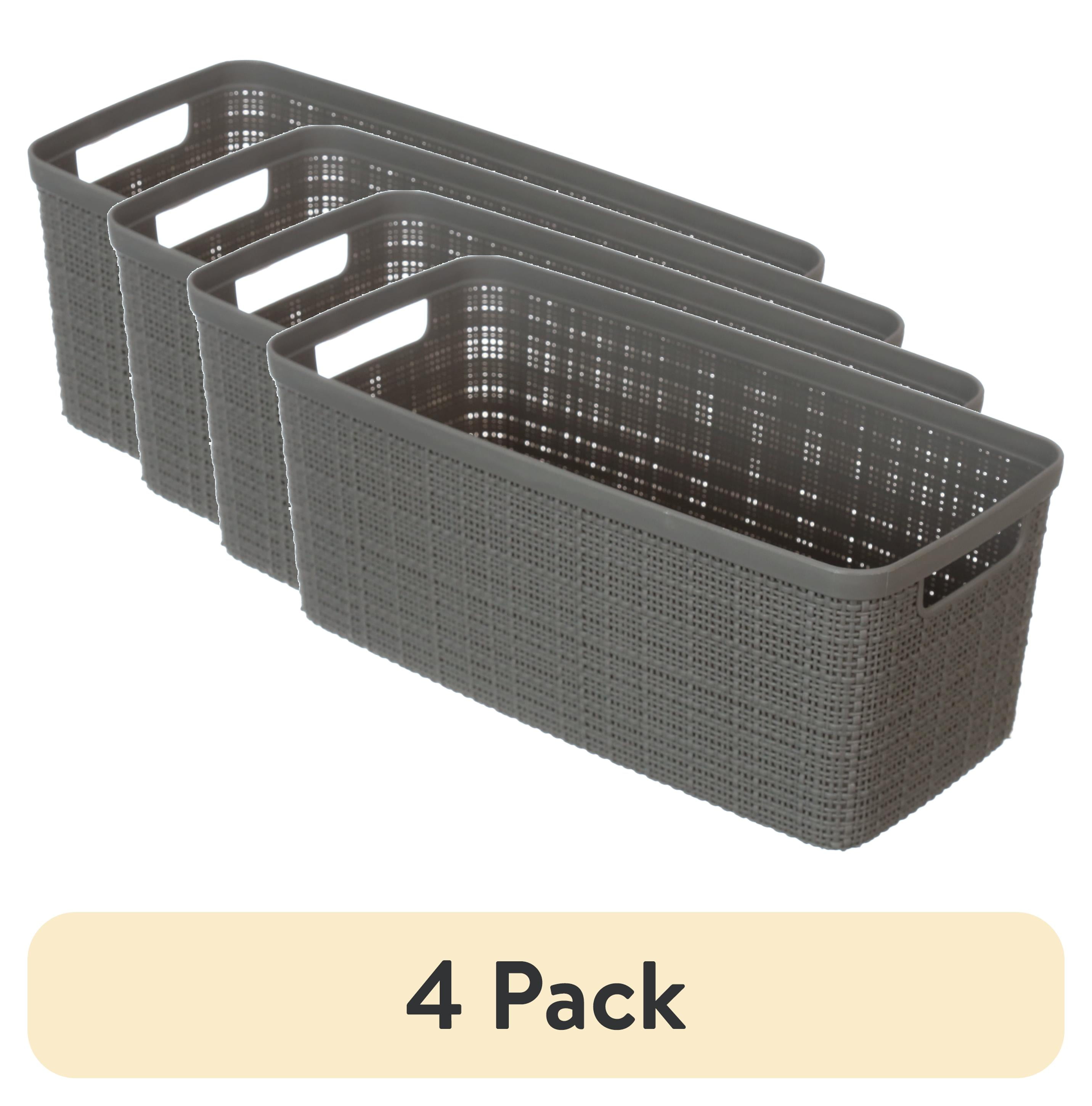 (4 pack) Curver Jute Narrow Gray Plastic Decorative Storage Basket, 13.6 in x 6.7 in x 5.7 in