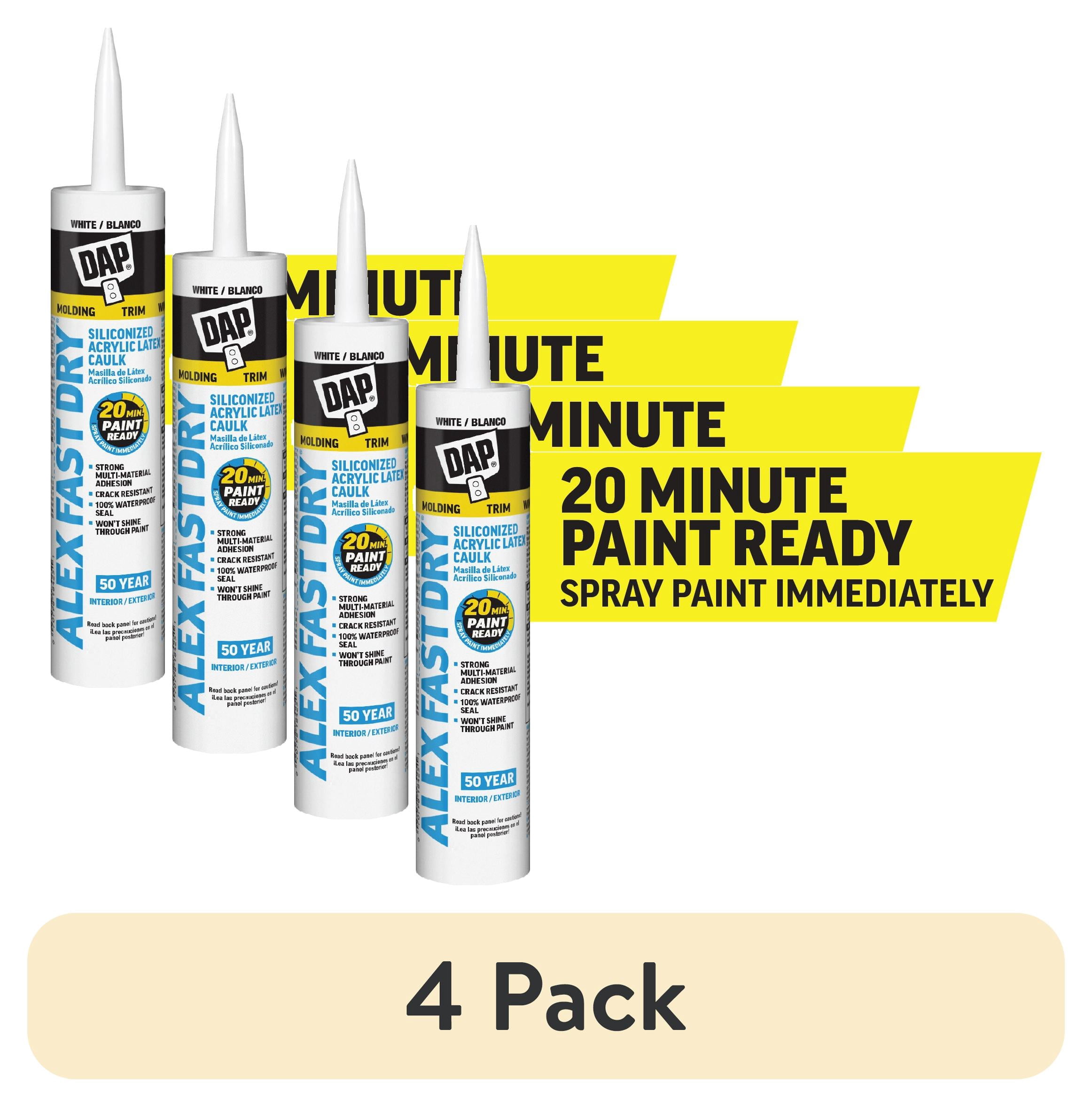 (4 pack) DAP Alex Fast Dry 10.1 oz White Acrylic Latex Silicone Caulk