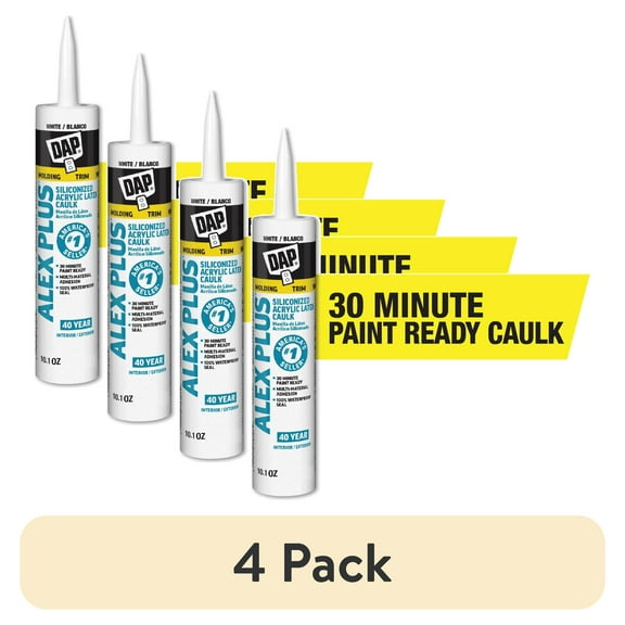 (4 pack) DAP Alex Plus 10.1 oz White All Purpose Acrylic Latex Caulk Plus Silicone