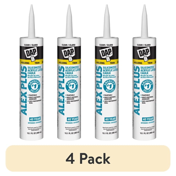 (4 pack) DAP Alex Plus 10.1 oz Clear All Purpose Acrylic Latex Caulk Plus Silicone