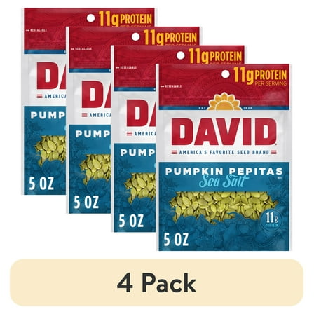 (4 pack) DAVID Sea Salt Pumpkin Pepitas, Salted Pumpkin Seed Kernels, 5 oz