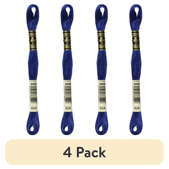 (4 pack) DMC Mouline 117-824 Six-Strand Embroidery Thread, Very Dark Blue, 8.7-Yards
