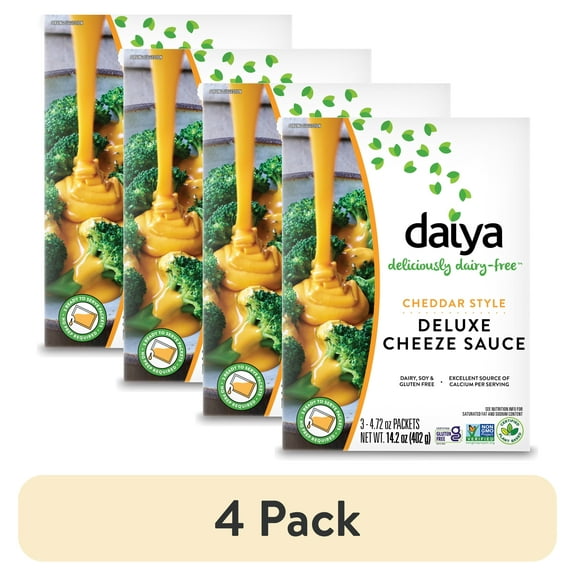 (4 pack) Daiya Dairy Free Gluten Free Cheddar Cheese Sauce, Vegan, 14.2 oz (Shelf-Stable)
