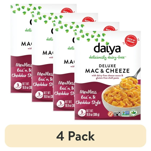 (4 pack) Daiya Dairy Free Gluten Free Meatless Bac'n and Cheddar Vegan Mac and Cheese, 10.9 oz