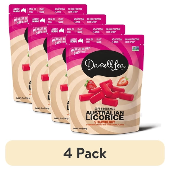 (4 pack) Darrell Lea Strawberry Licorice, 7 oz. Bag, Regular Size
