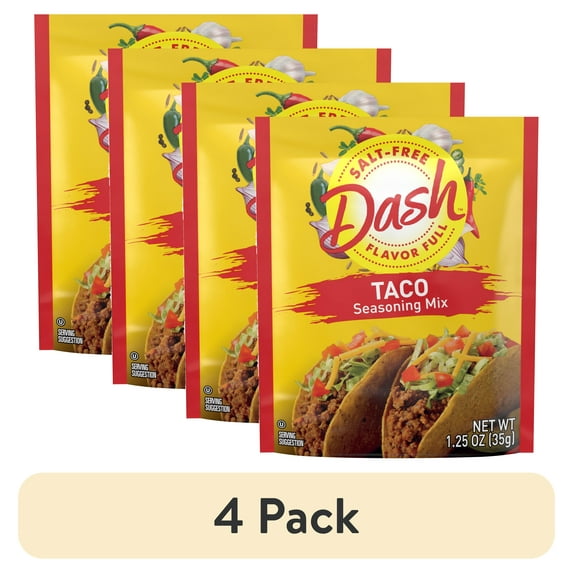 (4 pack) Dash Salt-Free Taco Seasoning Mix, Kosher, 1.25 oz. Packet