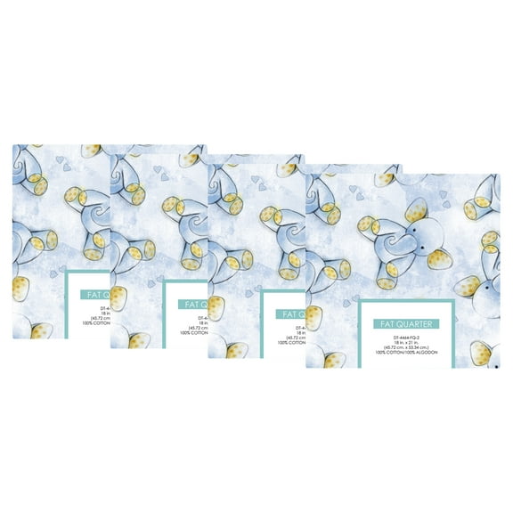 (4 pack) David Textiles 21" x 18" 100% Cotton Sleepytime Elephants Precut Sewing & Craft Fabric, Blue